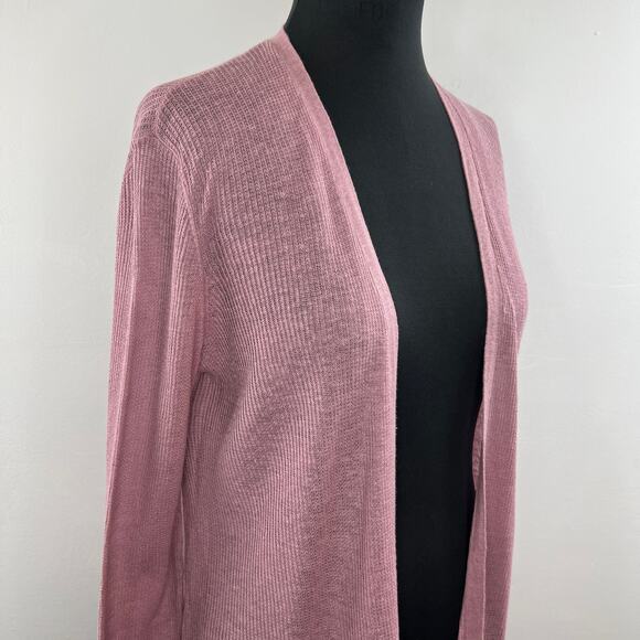 Eileen Fisher Dusty Pink Ribbed Knit Organic Linen Lyocell Open Front Cardigan S - Picture 3 of 7
